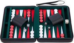 Longfield Games Backgammon 9''. zwarte zipper. groen/ rood/ wit