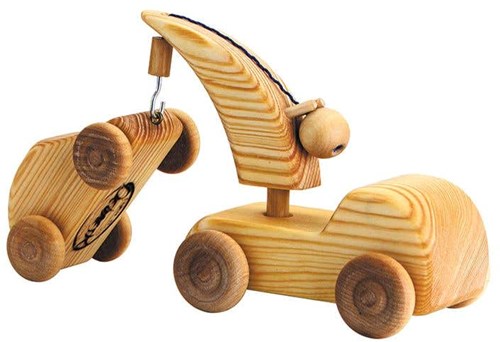 Telleby camión grúa de madera juguete sostenible hecho a mano Suecia