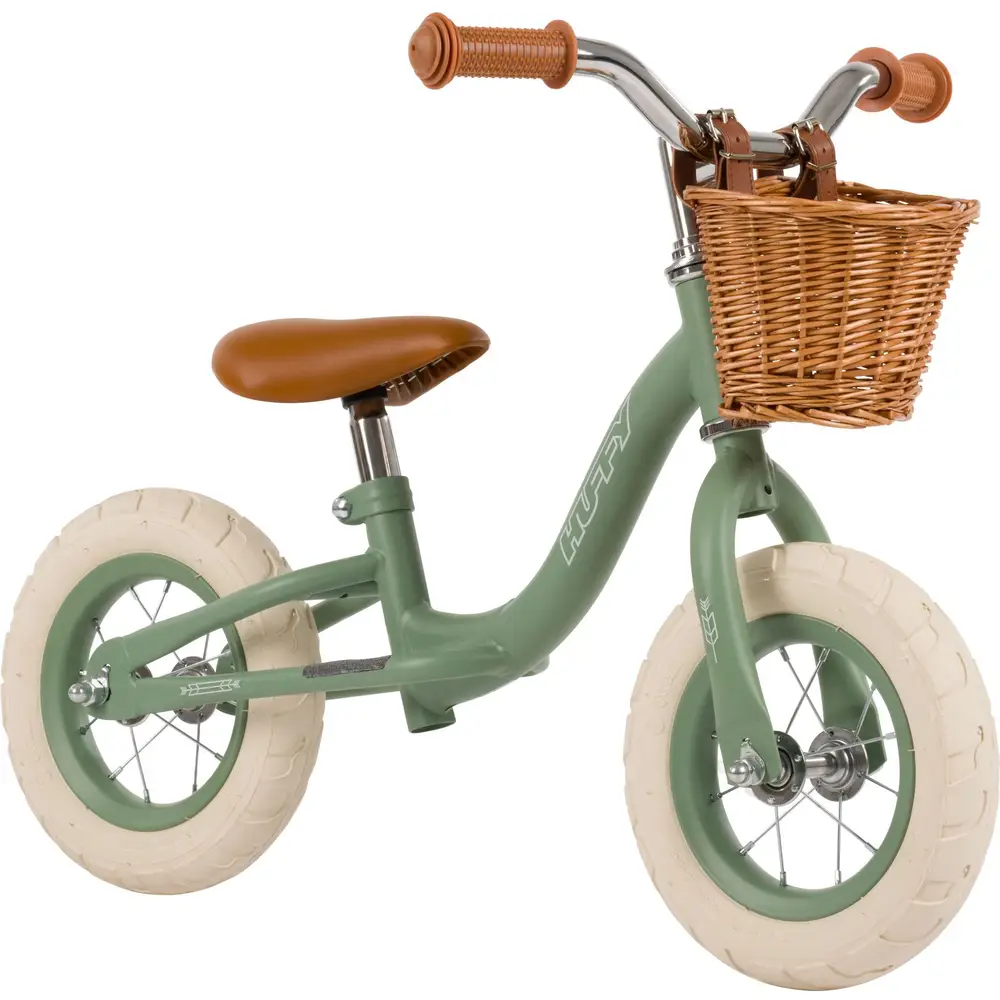 Vedes bicicleta de equilibrio vintage verde 10 pulgadas con cesta y neumáticos de aire