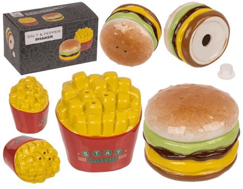 Peper & zoutstel Burger&Fries 5,5x4,5cm