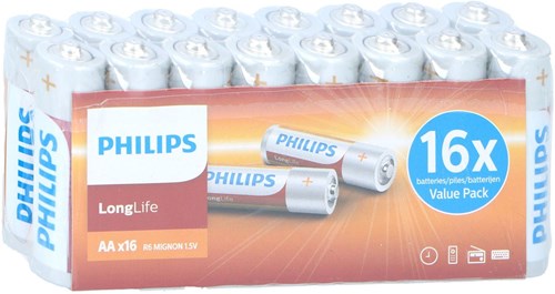 Pilas AA Philips Longlife paquete ahorro 16 unidades eficiente energía