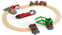 Brio set de tren carga puerto - barco portacontenedores y grúa