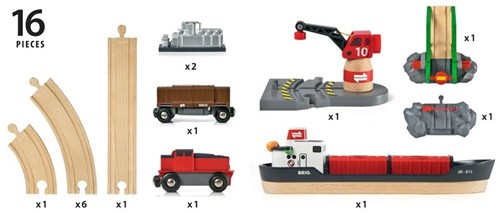 Brio set de tren carga puerto - barco portacontenedores y grúa-3