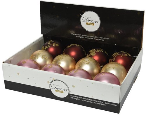 Decoris bolas de Navidad plástico mix 12uds oro rojo rosa 8cm