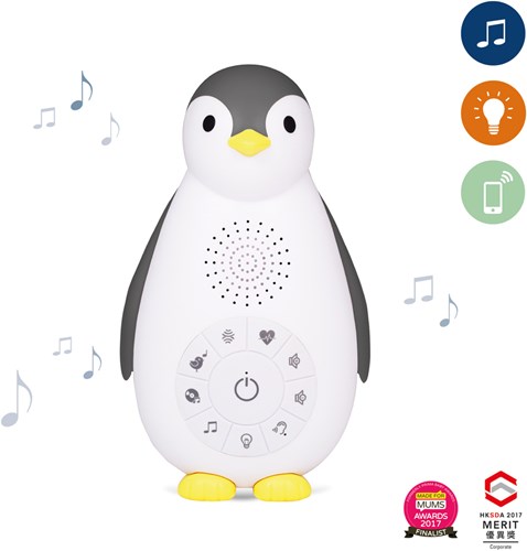 Zazu caja de música y luz nocturna - altavoz bluetooth pingüino Zoe gris-2