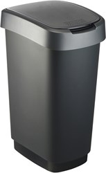 Rotho cubo de basura 50L negro-plata - papelera sostenible con tapa oscilante