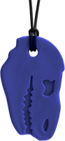 ARK Therapeutic collar mordedor T-Rex juguete sensorial azul oscuro Stevige, brede kauwketting in T-Rex-vorm, geliefd bij dinofans, voor kinderen en volwassenen.