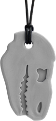 ARK Therapeutic collar mordedor Dino-Bite juguete sensorial gris claro Stevige, brede kauwketting in T-Rex-vorm, geliefd bij dinofans, voor kinderen en volwassenen.