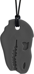 ARK Therapeutic collar mordedor Dino-Bite juguete sensorial gris XXT Stevige, brede kauwketting in T-Rex-vorm, geliefd bij dinofans, voor kinderen en volwassenen.