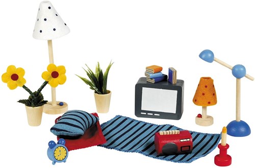Goki accesorios de madera para casa de muñecas salón set 17 piezas-2