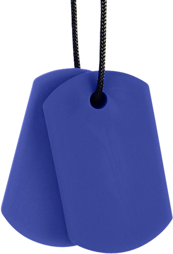 ARK Therapeutic joya mordedor juguete dentición azul oscuro estándar Dunne, discrete kauwketting met twee hangers in dog-tag-stijl, voor kinderen en volwassenen.