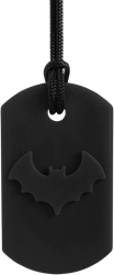 ARK Therapeutic collar mordedor negro para niños y adultos Kauwketting met vleermuismotief voor stevige kauwers die sensorische steun zoeken.