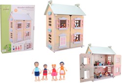 Jouéco casa de muñecas de madera con muebles y muñecos - madera FSC