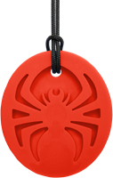 ARK Therapeutic collar mordedor Spider Bite rojo para niños sensorial Groot, spinvormig kauwsieraad met uitsparingen, ideaal voor stevige voortandenkauwers.