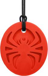 ARK Therapeutic collar mordedor Spider Bite rojo para niños sensorial Groot, spinvormig kauwsieraad met uitsparingen, ideaal voor stevige voortandenkauwers.
