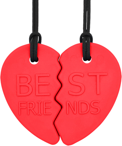 ARK Therapeutic collar mordedor corazón de la amistad rojo - set para niños Set van 2 halve-hartkauwkettingen om samen met een vriend(in) te dragen.
