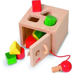 nic caja fuerte de encaje de madera - juguete educativo para niños pequeños - 17 x 12 x 14 cm