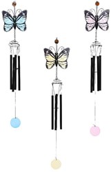 Decoris campana de viento mariposa decoración jardín vidrio y hierro 84cm plata