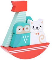 Petit Collage juego de apilamiento de madera búho y gato juguete educativo