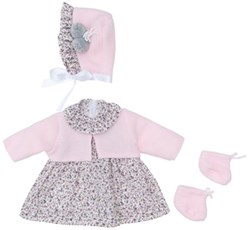 ASI DREAMS Doll Clothing - Flowered Dress With Pink Jacket And Bonnet