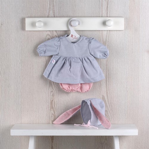 Asi ropa para muñecas - Diseño escandinavo gris/rosa con orejas de conejo