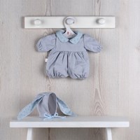 Asi ropa para muñecas - Diseño escandinavo gris/azul con orejas de conejo conjunto para muñeca