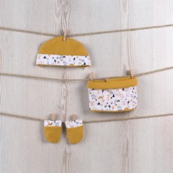 Asi conjunto de ropa para muñecas - bufanda, guantes y gorro - amarillo ocre