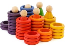 Grapat Nins de madera, Figuras & Anillos Colores Arcoíris 60 piezas