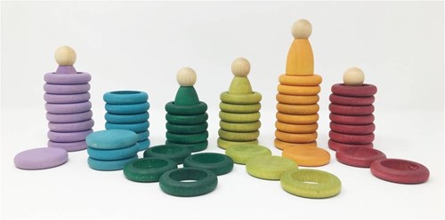 Grapat juguetes de madera Nins, anillos & monedas colores alternativos 60 piezas-2
