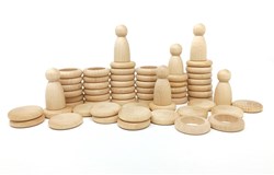 Grapat set de madera Nins, anillos & monedas madera natural 60 piezas