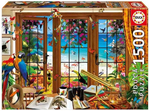 Educa puzzle ventana observadores de aves 1500 piezas cartón-3