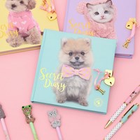 Studio Pets diario con candado - Cachorro Pomerania Puffy rosa-2