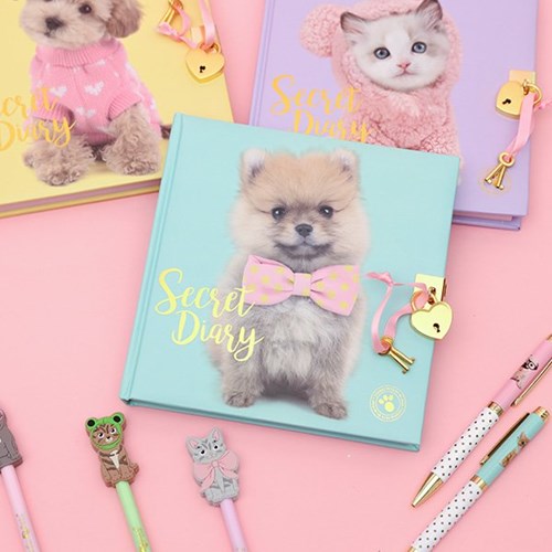 Studio Pets diario con candado - Cachorro Pomerania Puffy rosa-2