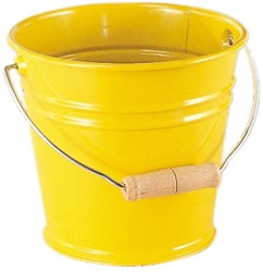 nic cubo de metal amarillo con asa de madera para jardinería infantil