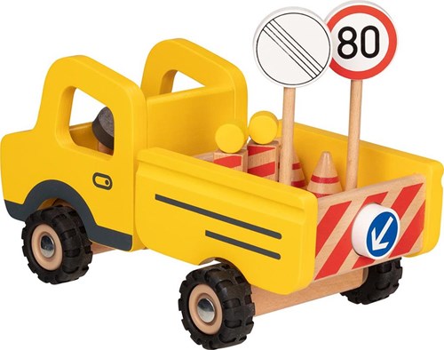 Goki camión de madera vehículo de construcción con señales de tráfico 7 piezas-2