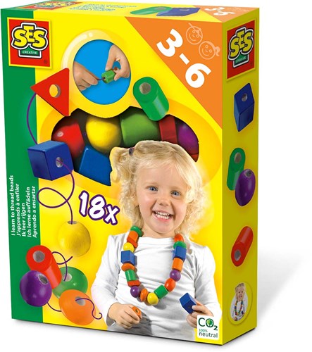 Ses juego de ensartar Montessori - cuentas de madera juguete sensorial 18 piezas