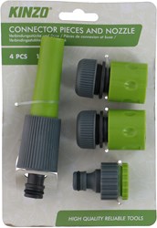 Kinzo accesorios de jardín set con conectores y boquilla 4 piezas