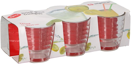 Alpina vasos de vidrio set transparente 225 ml 6 piezas vidrio duradero