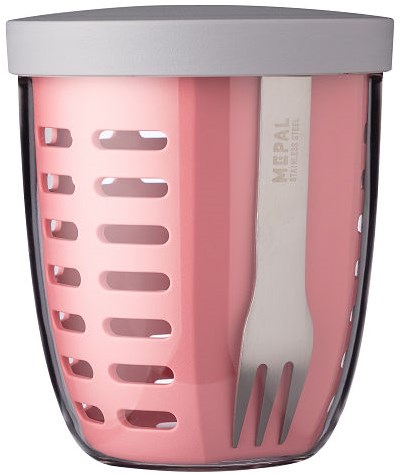 Mepal recipiente para fruta Ellipse - Nordic pink - 600 ml - con tenedor - sin BPA