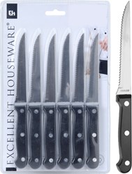 Excellent Houseware juego de cuchillos para carne 6 piezas negro acero cocina