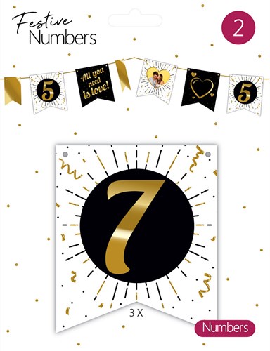 Accesorio banderín número 7 cartón blanco 3 piezas decoración cumpleaños