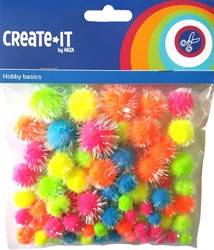 Create-It Pompoms glitter neon mix 75 stuks