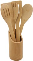 Set utensilios cocina bambú 5 piezas con soporte bambú sostenible