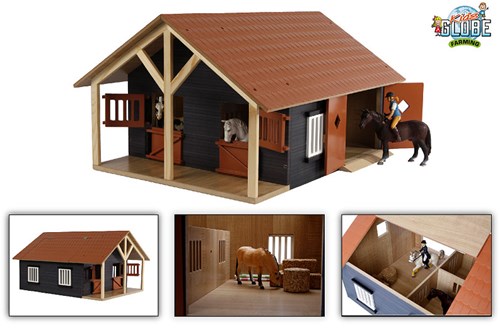 Juguete establo de caballos Kids Globe con 2 boxes y almacén escala 1:24