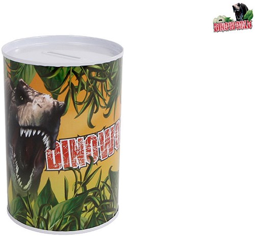 Hucha DinoWorld metal 8,5x11,5cm regalo infantil dinosaurio