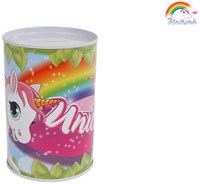Hucha unicornio metal 8,5x11,5cm colorida para niños