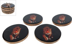 Van Manen posavasos madera negra esmalte diseño leopardo 10x10cm