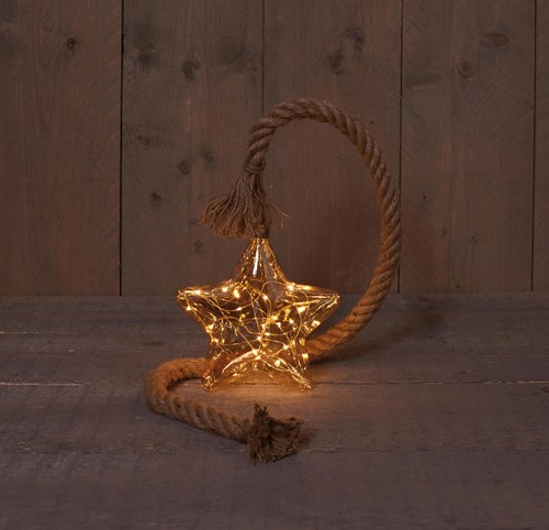 Estrella vidrio dorado decoración LED 19cm en cuerda luz cálida