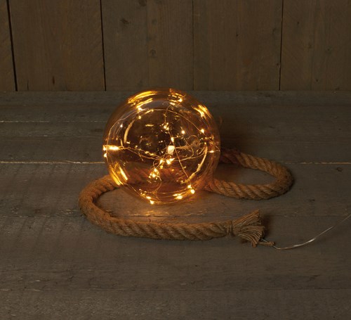 Bola de Navidad iluminada cristal oro 18cm LED blanco cálido decoración cuerda 1m