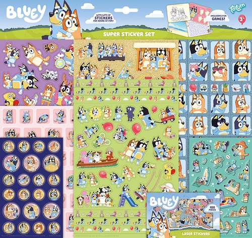 Totum Bluey stickers XL súper set de pegatinas - 7 hojas con purpurina y pegatinas 3D puffy - manualidades para niños
